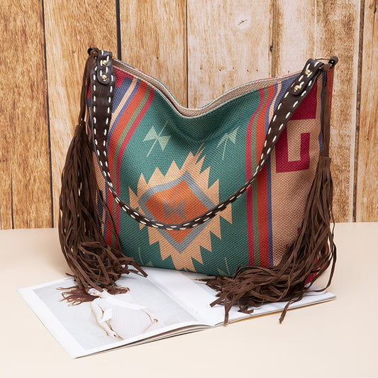 š„Ne sono rimasti solo 10š„Borsa a tracolla in cotone e lino con nappe intrecciate a mano in stile retrò bohĆ©mien