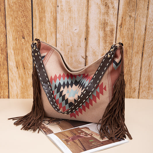 š„Ne sono rimasti solo 10š„Borsa a tracolla in cotone e lino con nappe intrecciate a mano in stile retrò bohĆ©mien